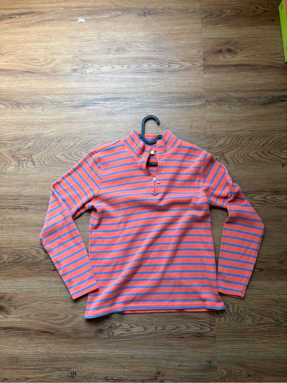 ⚓ L.L. Bean Coral Orange & Blue Striped Cotton Quarter Zip Sweater Womens M